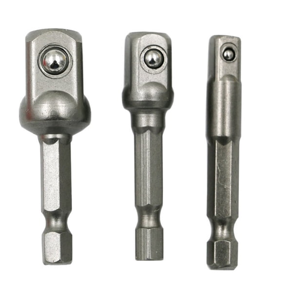Juego de 3 adaptadores de enchufe de impacto cuadrados de 1/4", 3/8" y 1/2" (adaptador de broca para taladro eléctrico)