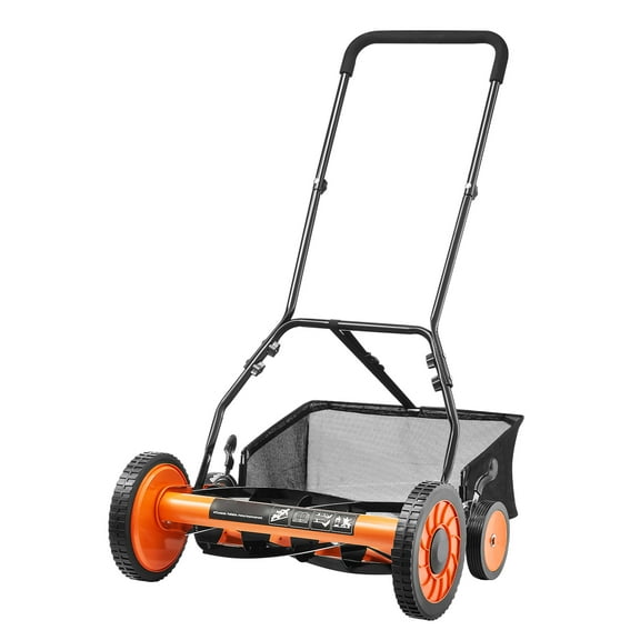 KFFKFF 18-Inch Manual Push Reel Lawn Mower, 5-Blade Design, Adjustable Cutting Height from 1.37 to 2.44 Inches, Walk-Behind Mower with Grass Collection Bag for Lawns, Driveways, and Courtyards