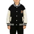thumbnail image 3 of Boys Varsity Jacket Letter B Embroidered Baseball Collar Bomber Coat Girls Button Down Sweatshirt Drop Shoulder Outerwear, 3 of 9