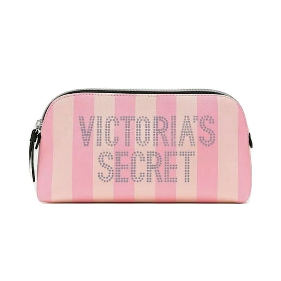 Victoria's Secret Signature Pink Striped Travel Cosmetic Makeup Bag New