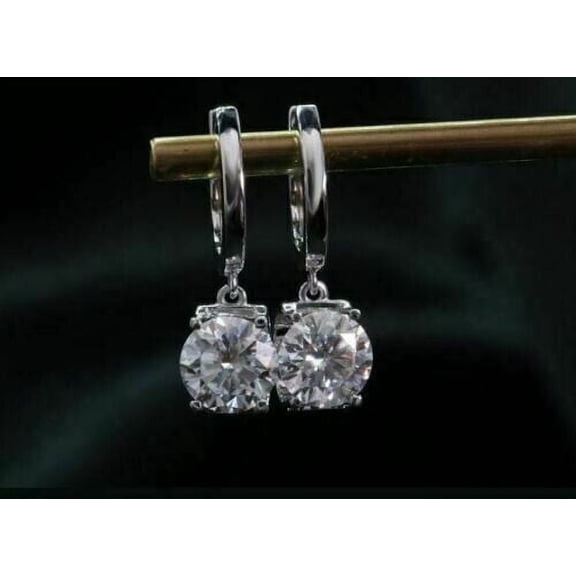2Ct Round Cut Lab Created Diamond Drop Dangle Women Earrings 14k White Gold Plated Silver
