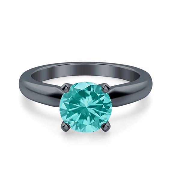 Black Tone Simulated Paraiba Tourmaline CZ Wedding Ring 925 Sterling Silver Size 9