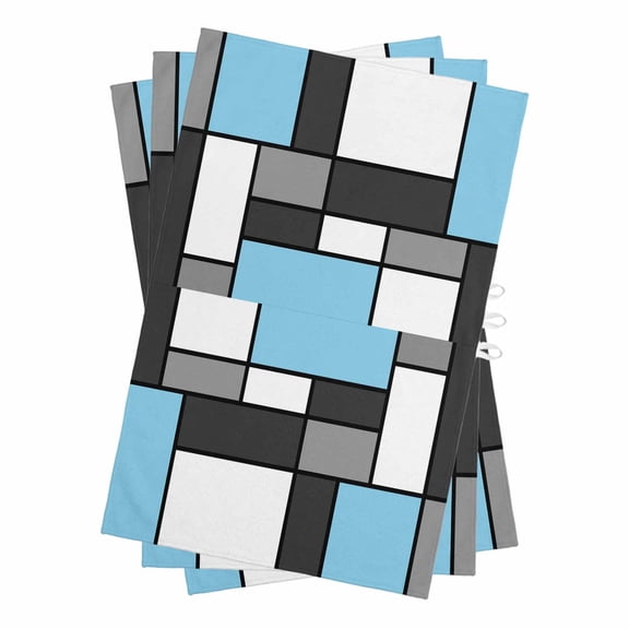 Modern Geometric Blue Black Kitchen Towels Set of 3, Water Absorbent Dish Towel, Abstract Minimalist Color Blocks Decorative Hand Towels - Quick Drying Cloth for Cooking Baking, 18x28 Inch