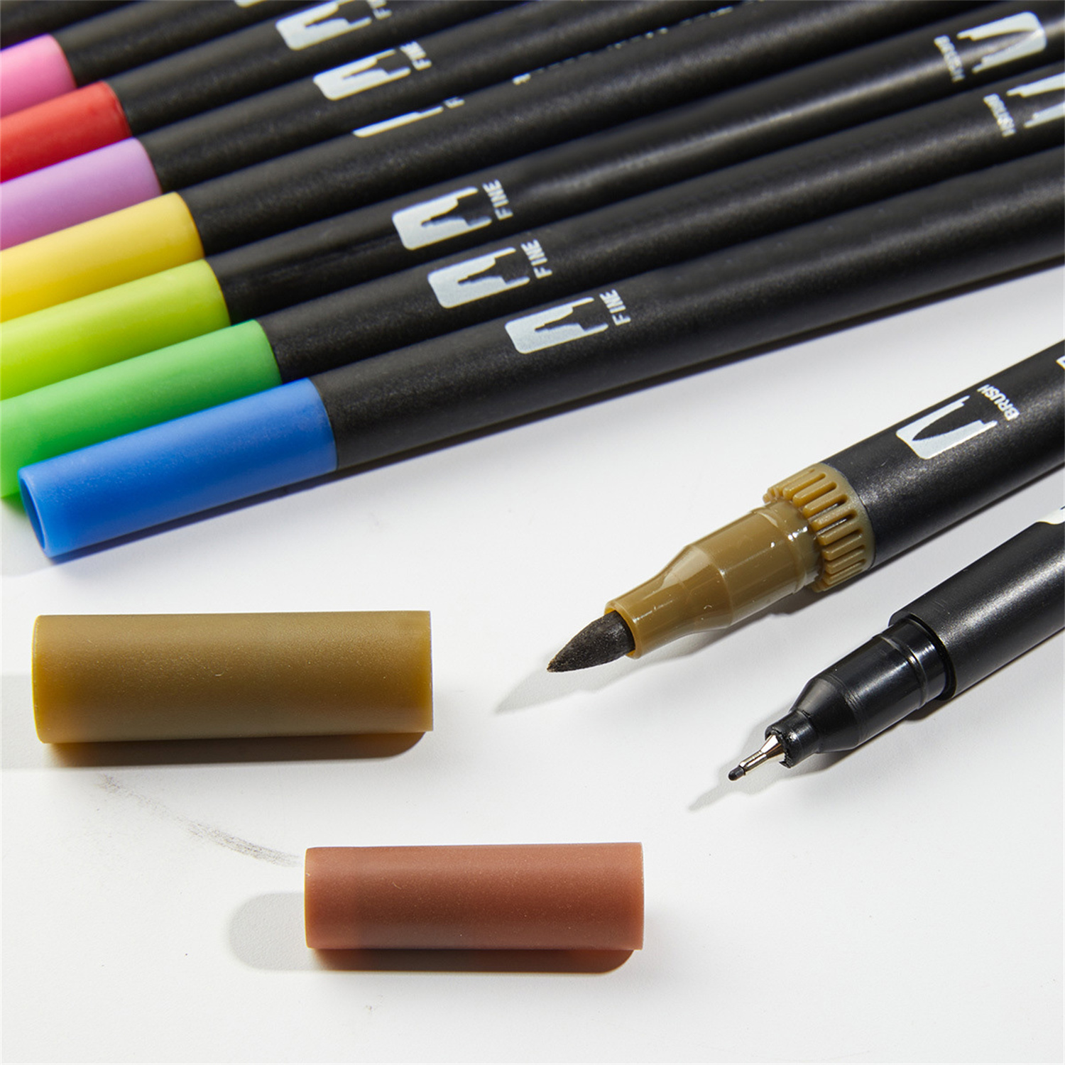 Dual Brush Marker Pens with Fine & Brush Tips,TGY 2 Set of 24 Colors Coloring Pens, Art Supplies for Drawing, Calligraphy, Sketching and Doodling