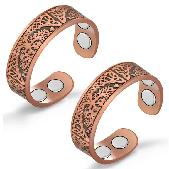 Vagzen Magnetic Pure Copper Rings Jewelry Set for Women Men, Gift for Mom Wife, Adjustable, 2PCS