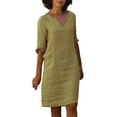thumbnail image 2 of Wxolcjlv Women Shirt Dress Rolled Sleeve V Neck Pocket Casual Summer Beach Tunic Midi Dress, 2 of 9