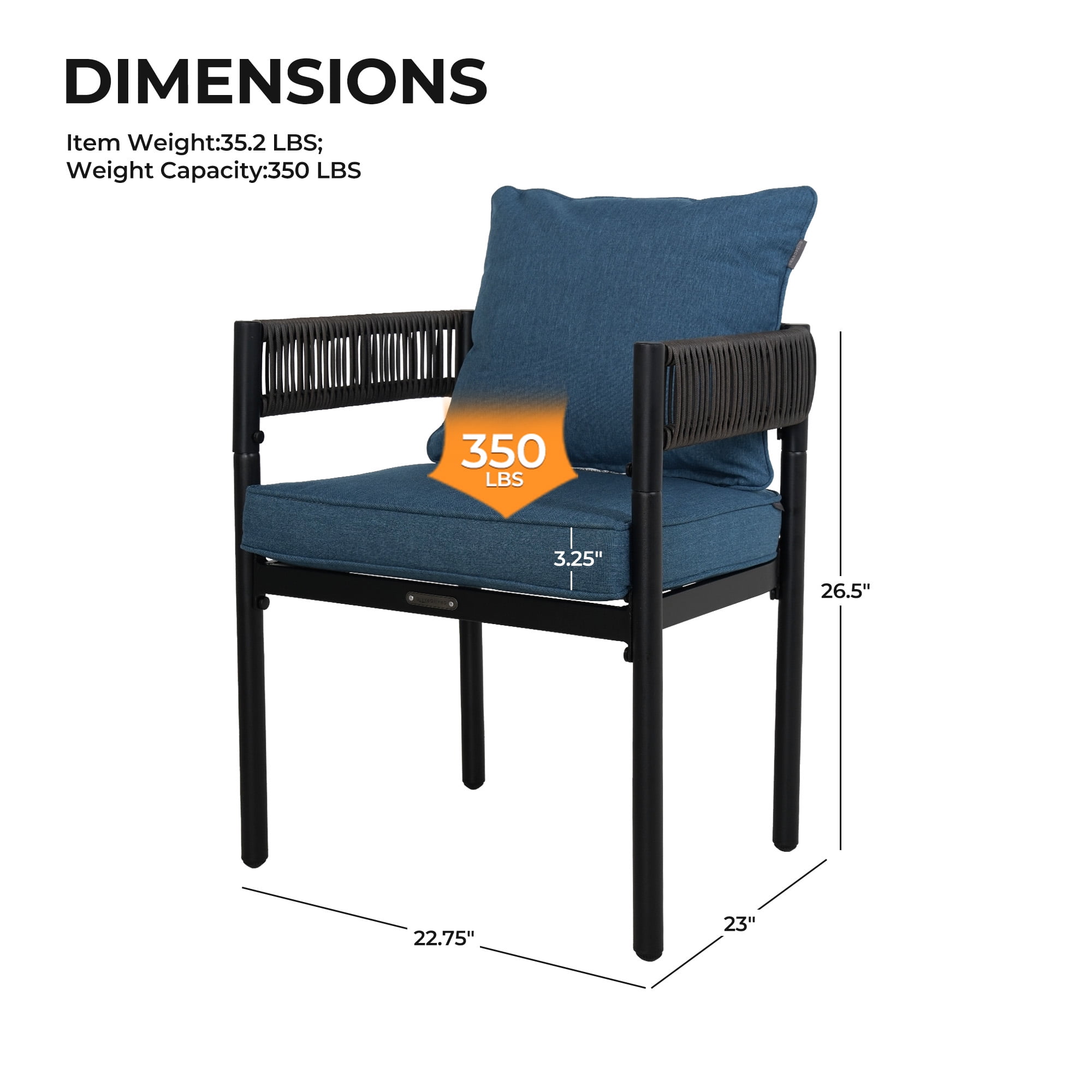 GRANDPATIO Steel Outdoor Dining Side Chairs - Set of 4, Blue Cushion