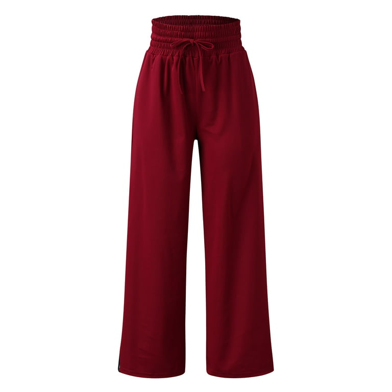 ketyyh-chn99 Pants Women's Casual Loose Paper Bag Waist Long Pants Trousers  with Bow Tie Belt Pockets 