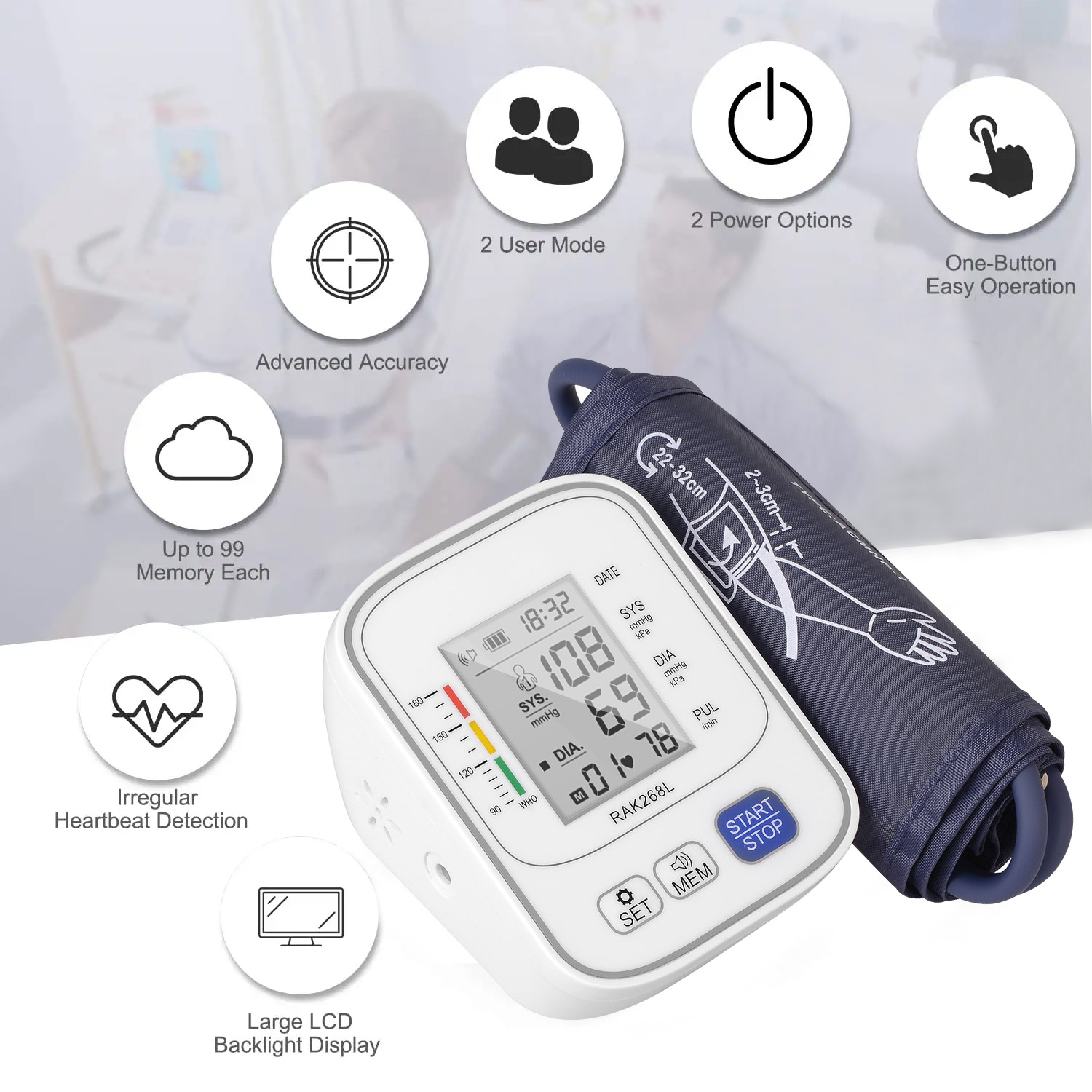 Brazalete de presión arterial BDUN, máquina de presión arterial con cable USB, monitor de pulso para uso doméstico 2
