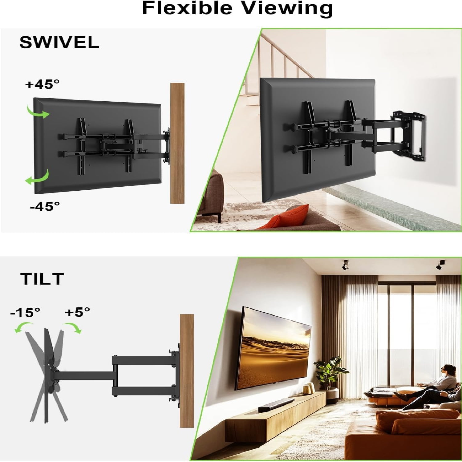 Full Motion TV Wall Mount for 37-82 Inch TV up to 132lbs, TV Mount Articulating with Swivel, Tilt & Extension, Supports Max VESA 600x400mm & 16" Wood Studs，Fit Most 55 65 70 75 inch TVs