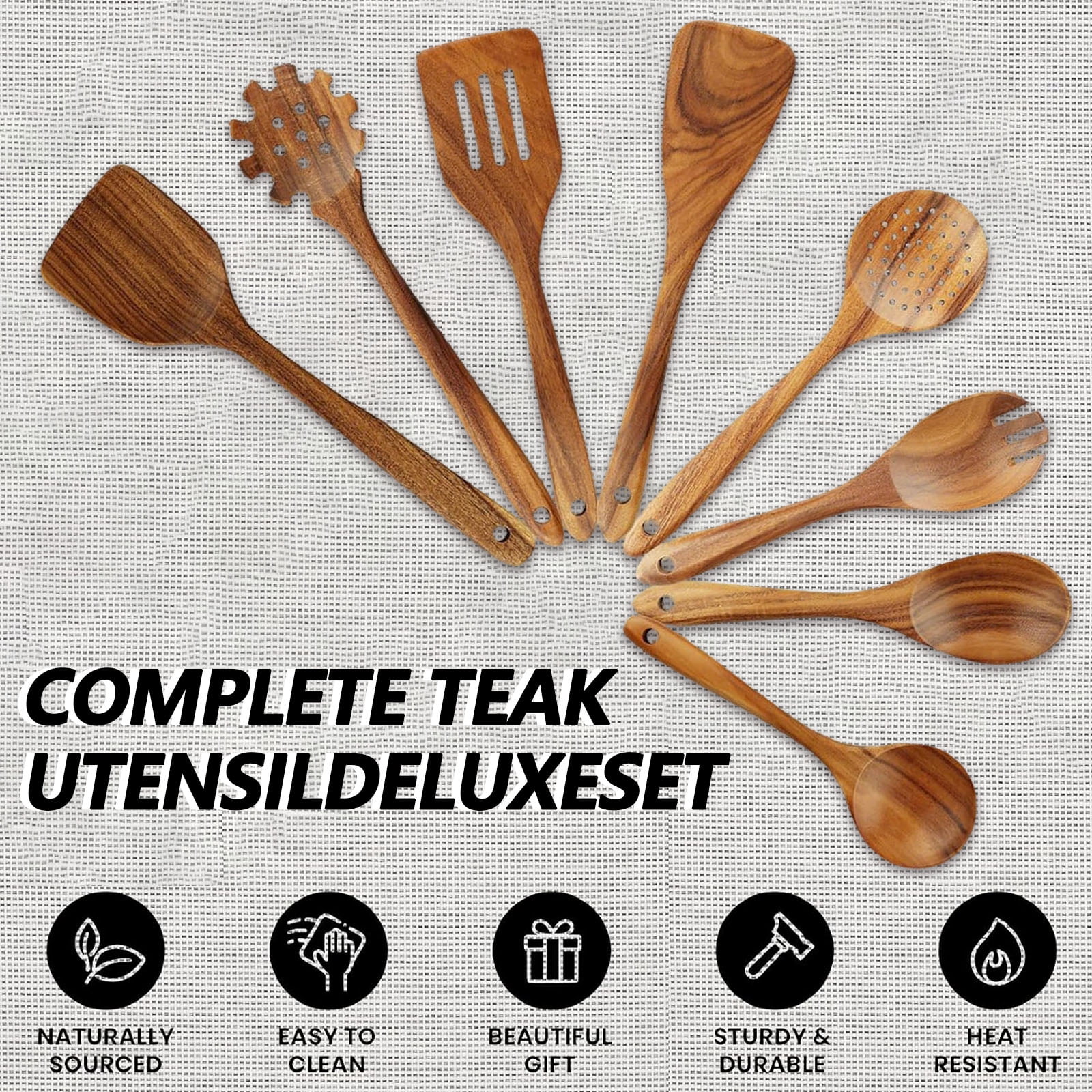 10Pcs Wooden Spoons for Cooking, Smooth Finish Teak Wooden Utensils for Cooking, Soft Comfort-Grip Wood Spoons for Cooking, Non-Stick Wooden Cooking Utensils - Wooden Spoon Sets