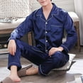 thumbnail image 4 of zeranth 2pcs/Set Men Pajamas Set Satin Lapel Long Sleeve Single-breasted Patch Pocket Elastic Waist Soft Wide Leg Men Homewear Shirt Pants Set Fall Spring Sleepwear, 4 of 6