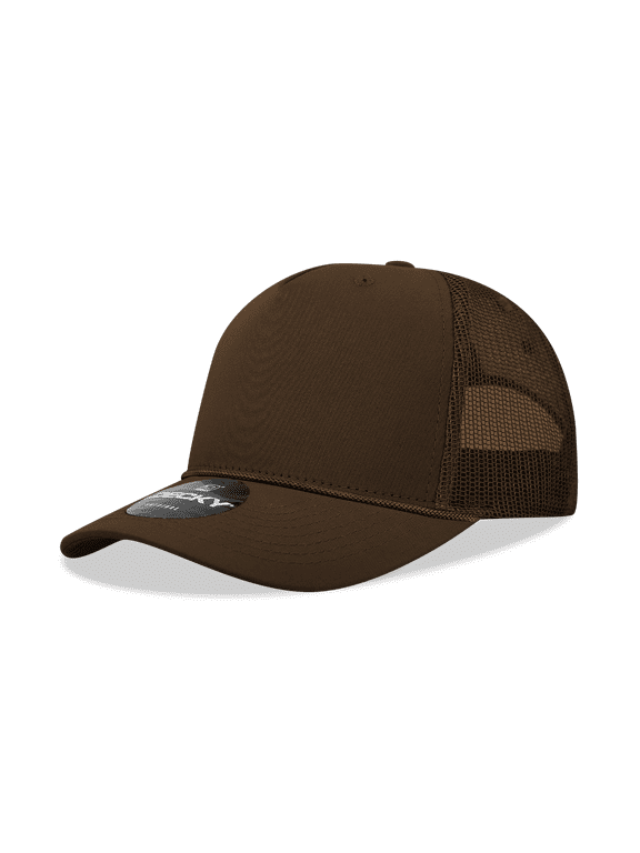 6040 5 Panel High Profile Structured Cotton/Poly Blend Trucker w/Rope-Brown