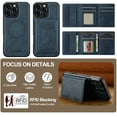 thumbnail image 6 of Detachable Magnetic Wallet Case for iPhone 13 Pro Max, Premium PU Leather RFID Blocking Card Holder with Kickstand, TPU Shockproof Drop Protective Slim Cover, Wireless Charging Compatible, Blue, 6 of 11