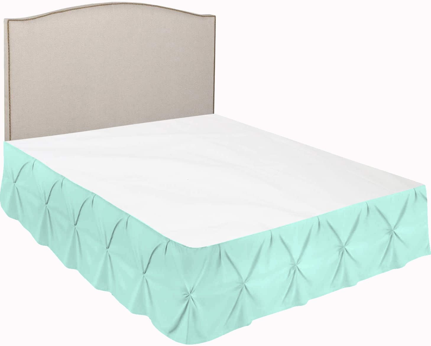 D.N.G. BEDDINGS 1 Piece Pinch Pleated Bed Skirt, 10 Inch Deep Pocket, 800 Thread Cotton 100% Egyptian Cotton, Olympic Queen Size (66" x 80") Inch, Solid Aqua Blue