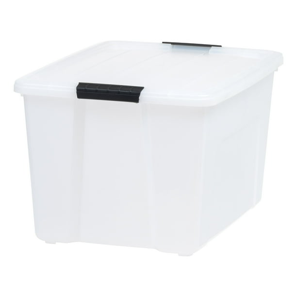 IRIS USA, 53 Quart Stack & Pull™ Plastic Storage Box with Buckles, Pearl