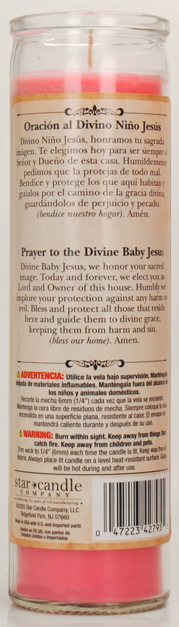 Prayer Candle Divine Child Pink Wax, 8 Inch