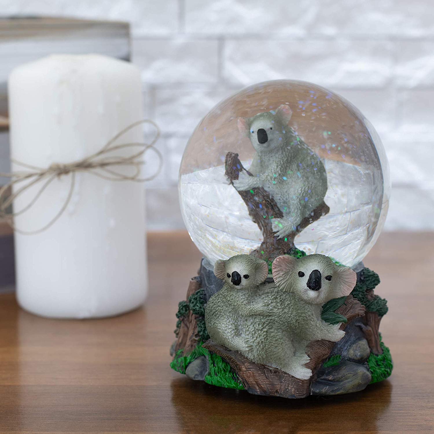 Climbing Koala Family 100MM Musical Water Globe Plays Tune Born Free