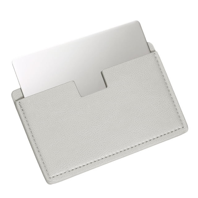 Espejo de bolsillo Uxcell de acero inoxidable irrompible, espejo compacto de maquillaje con funda de cuero PU (Gris, 2.5 x 3.8")