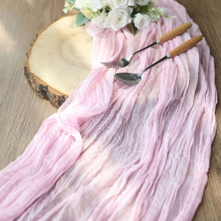 LIROCORA Dusty Rose Pink Cheesecloth Table Runner - 10ft Boho Gauze Fabric For Weddings, Baby Showers & Parties