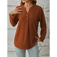 thumbnail image 6 of Women'S Shirts Loose Fit Lantern Long Sleeve Ladies Blouses Smocked Cuff Business Work Fall Tops Red Brown S, 6 of 8