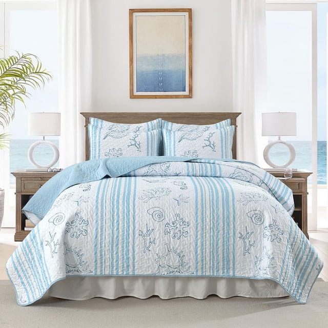 Juego de cama HORIMOTE HOME King, 270 x 244 cm, edredón azul costero