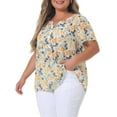 thumbnail image 2 of Unique Bargains Women's Plus Blouse Floral Half Placket Short Sleeve Casual Tops 4X Beige, 2 of 6