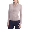 thumbnail image 3 of Womens Full Zip Running Track Jacket Workout Slim Fit Yoga with Thumb Holes Camel Color L, 3 of 9