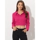 thumbnail image 2 of Chaqueta vaquera para mujer Chaqueta vaquera recortada lavada con botones deshilachados Fucsia L, 2 of 6