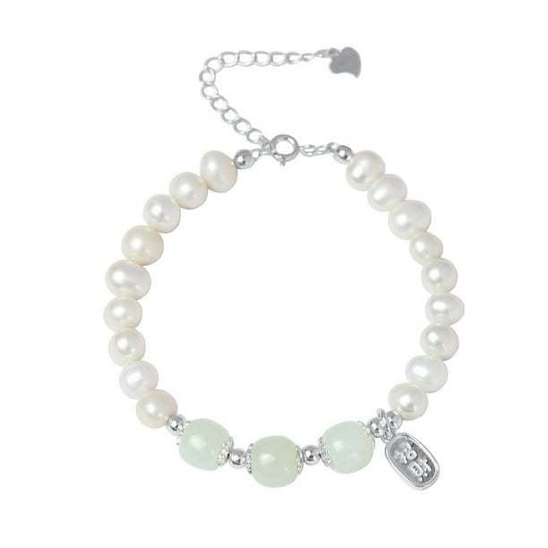 Pulsera de perlas de agua dulce y cuentas de jade para mujer
