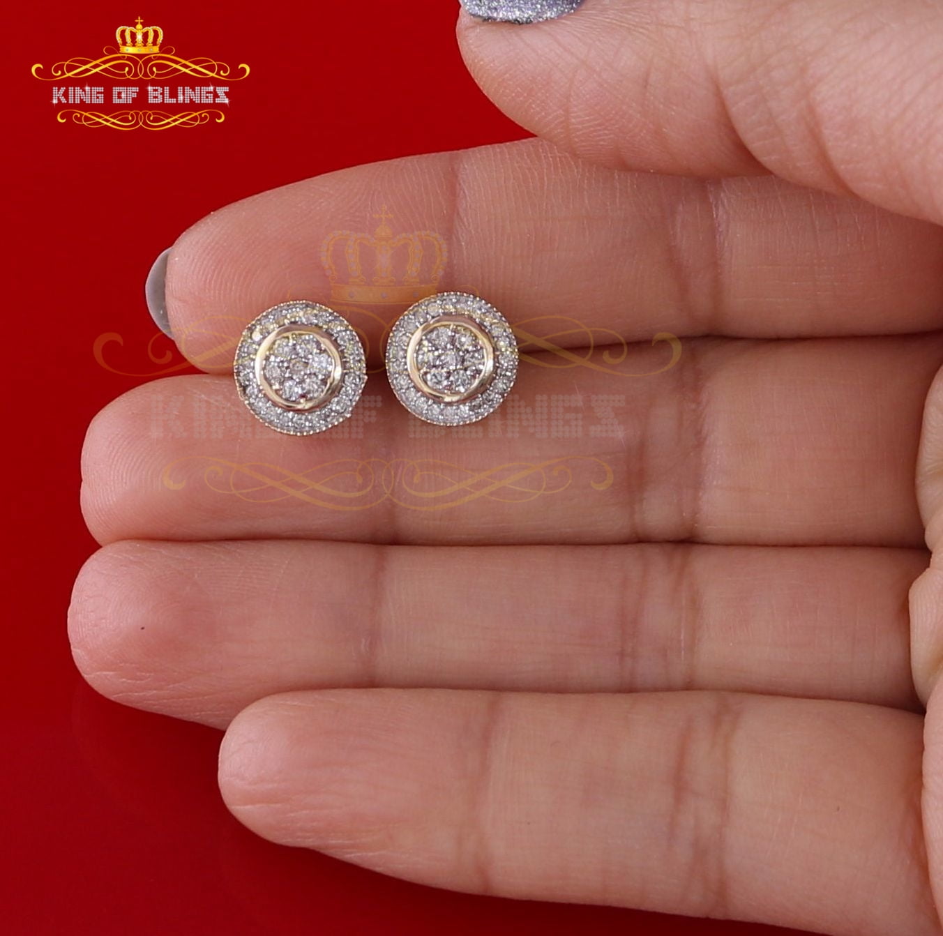 King of Bling's 10K Real Yellow Gold Real Diamond 0.50CT Men's/Women's Stud Round Earring