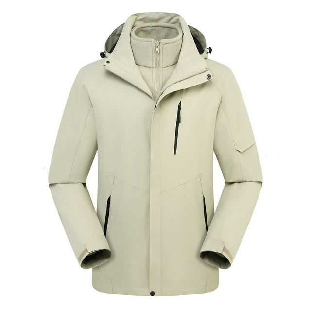 Styesk Vestes pour Hommes Unisexes à Capuche Manches Longues Solide Hiver Extérieur Coque Rigide Deux Pièces Trois-en-un Manteau de Randonnée Détachable