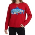 thumbnail image 2 of Women'S Fish Graphic Crew Neck Loose Long Sleeve Pullover Knit Sweater Red S, 2 of 9