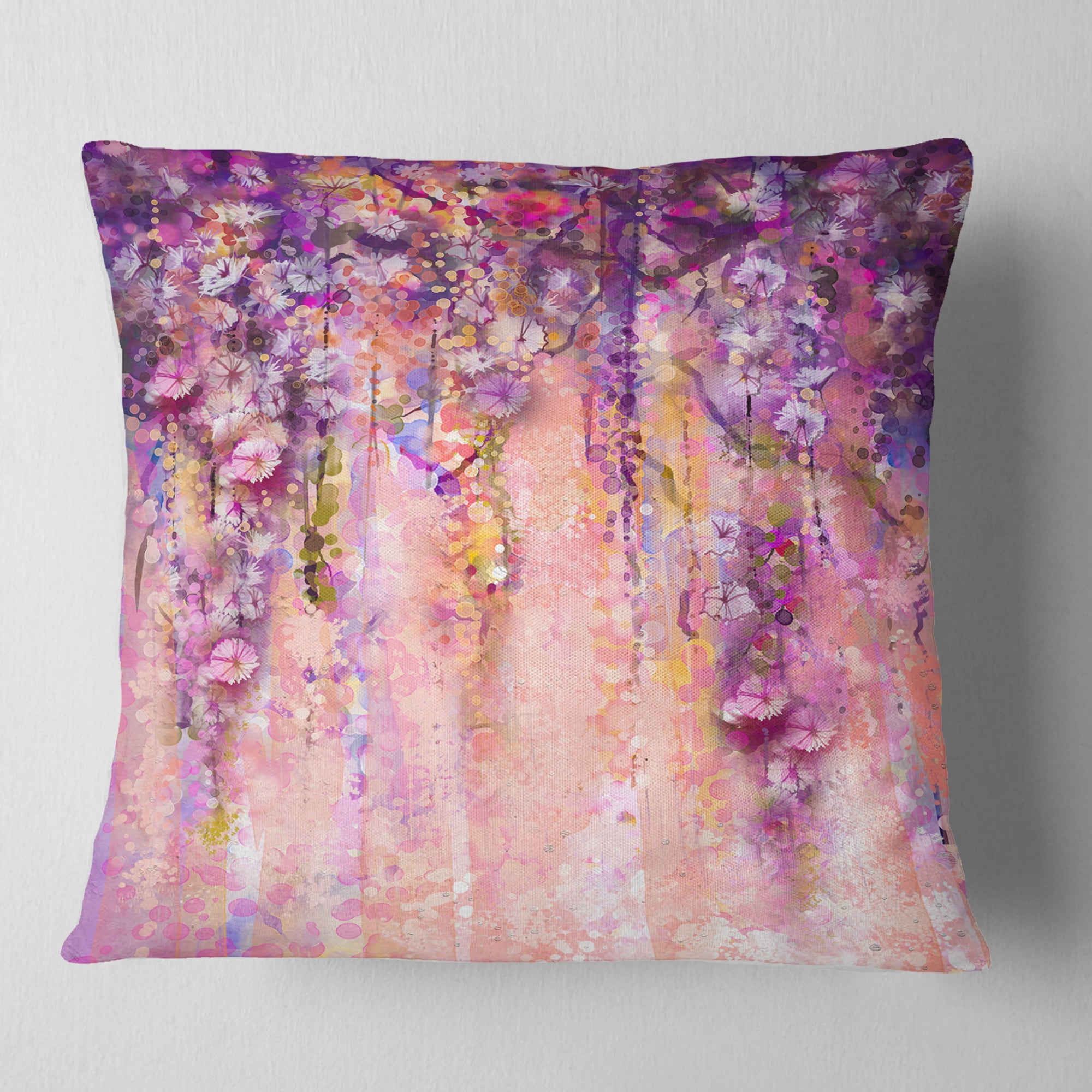 Designart Pink and Violet Flowers Watercolor - Floral Throw Pillow - 16x16