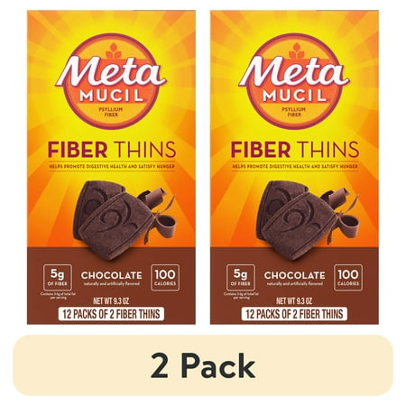 (2 pack) Metamucil Fiber Supplement Chewable Thins, Fiber Food for Digestive Health, Chocolate, 12 Count