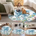 thumbnail image 6 of Blue Octopus Round Living Room Rugs 8 ft, Jellyfish Fish Turtles Color Coral Ocean Life Washable Large Area Rug with Non-Slip Sturdy Edge Binding Round Carpet for Dining Room Kitchen Office, 6 of 9