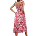 thumbnail image 5 of Xuanfei Women Floral Print Square Neck Smocked Sleeveless Lace Up Midi Dress, 5 of 7