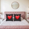 thumbnail image 2 of Set of 2 Decorative Throw Pillow Covers 18x18in - Black Background with Shiny Red Heart Design Perfect for Couch Bed or Car, 2 of 8