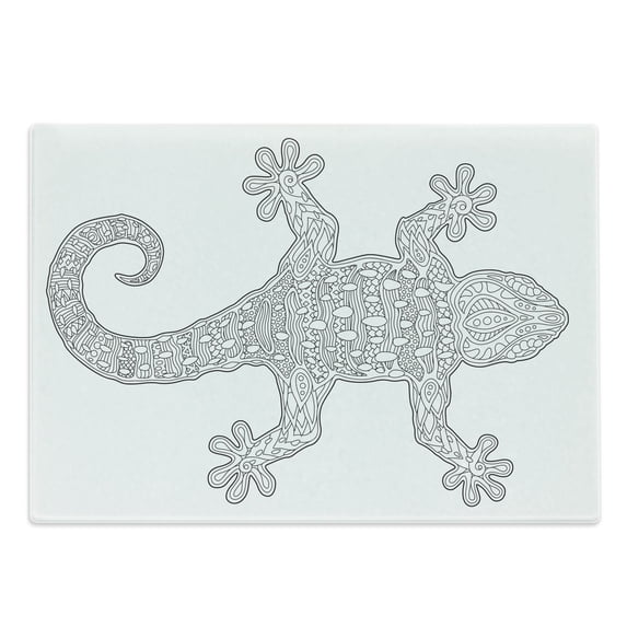 Salamander Cutting Board, High Detailed Overview Illustration of a Crawling Animal Silhouette, Decorative Tempered Glass Cutting and Serving Board, in 3 Sizes, by Ambesonne