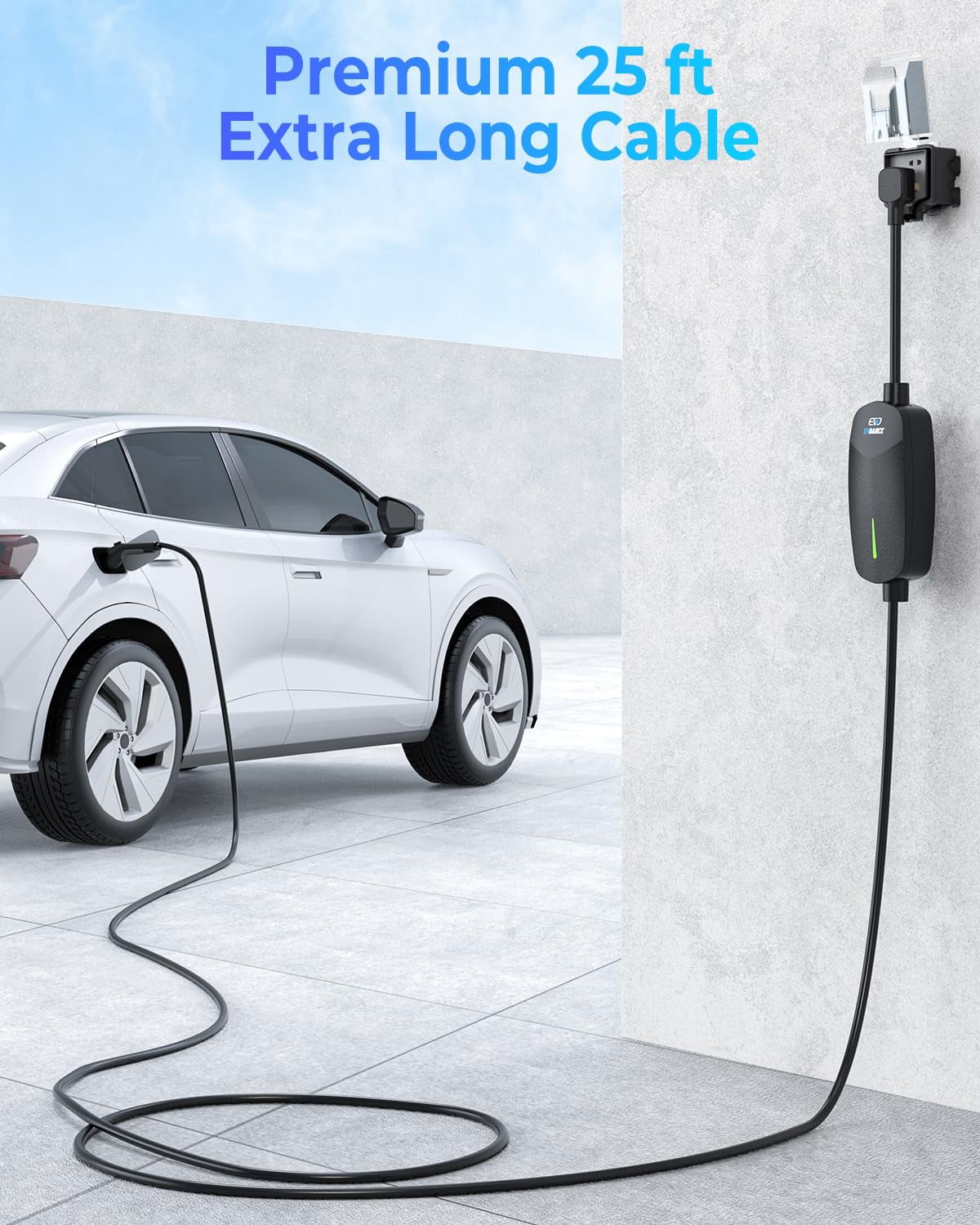 EVDANCE Level 2 EV Charger 32Amp, 7.68kW Portable & Home EV Car Charger with 25FT Cable, NEMA 14-50 Plug, IP66 Waterproof, 240V Electric Vehicle Charging Station Compatible with All J1772 EVs