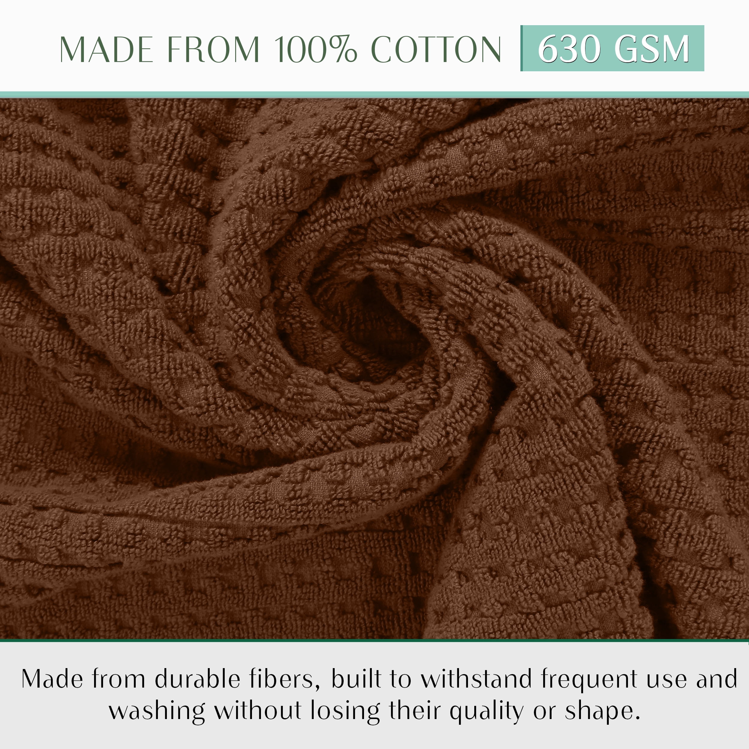 Home Weavers Willow Collection Hand Towels Set of 8 | 100% Cotton Zero Twist | 630 GSM Thick Plush | Soft, Highly Absorbent & Quick Dry | Hotel Quality Luxury Hand Towels | 16x24 Inch | Chocolate