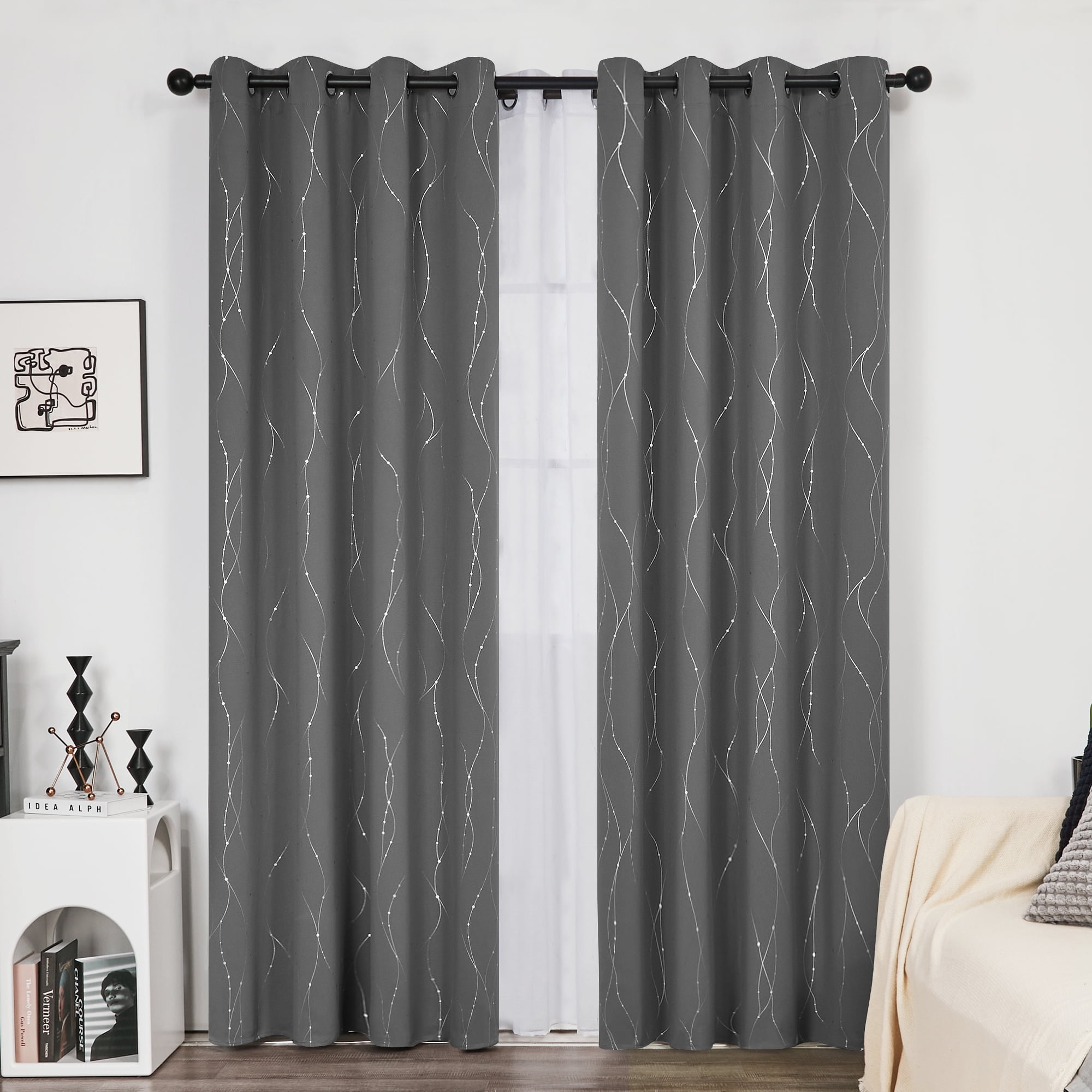 Deconovo Gray Blackout Curtains for Bedroom, 84 inch Long, Grommet Thermal Insulated Curtains for Sliding Glass Door (52' x 84', Gray, 2 Panels)