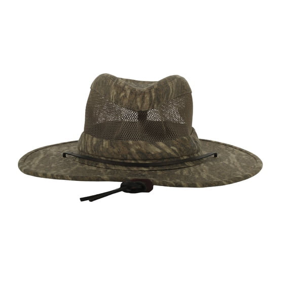 Mossy Oak® New Bottomland Camo Safari Hat – Wide Brim Mesh Crown, Adjustable, One Size