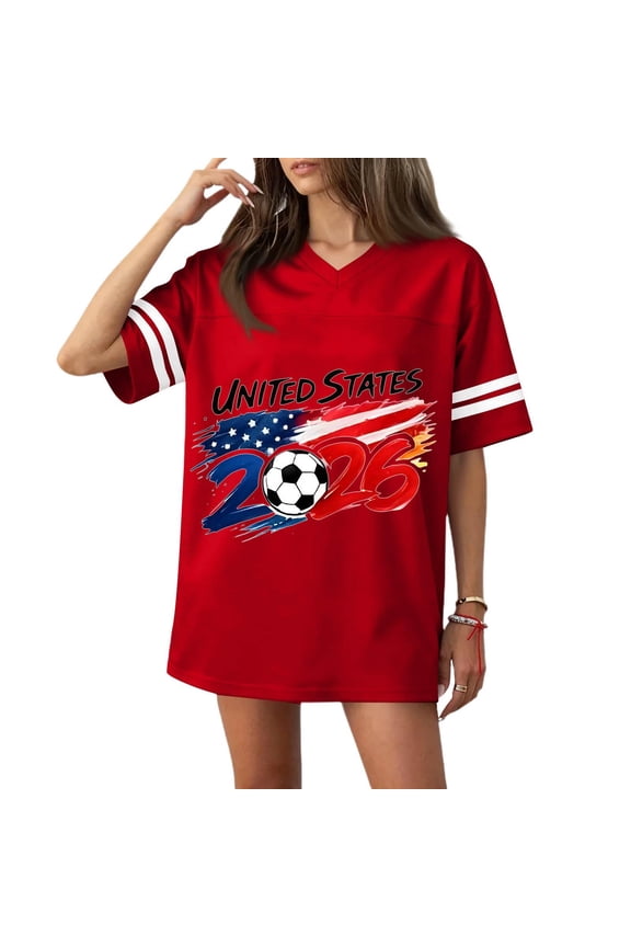 Usa Soccer Jersey for Women Crew Neck Football Vocation Shirts Short Sleeve Comfy Soccer 2026 Tops Spain Brazil Argentina France Germany Portugal Red 2XL