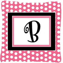 Carolines Treasures CJ1001-BPW1414 Monogram Initial B Pink Black Polka Dots Indoor & Outdoor Fabric Decorative Pillow