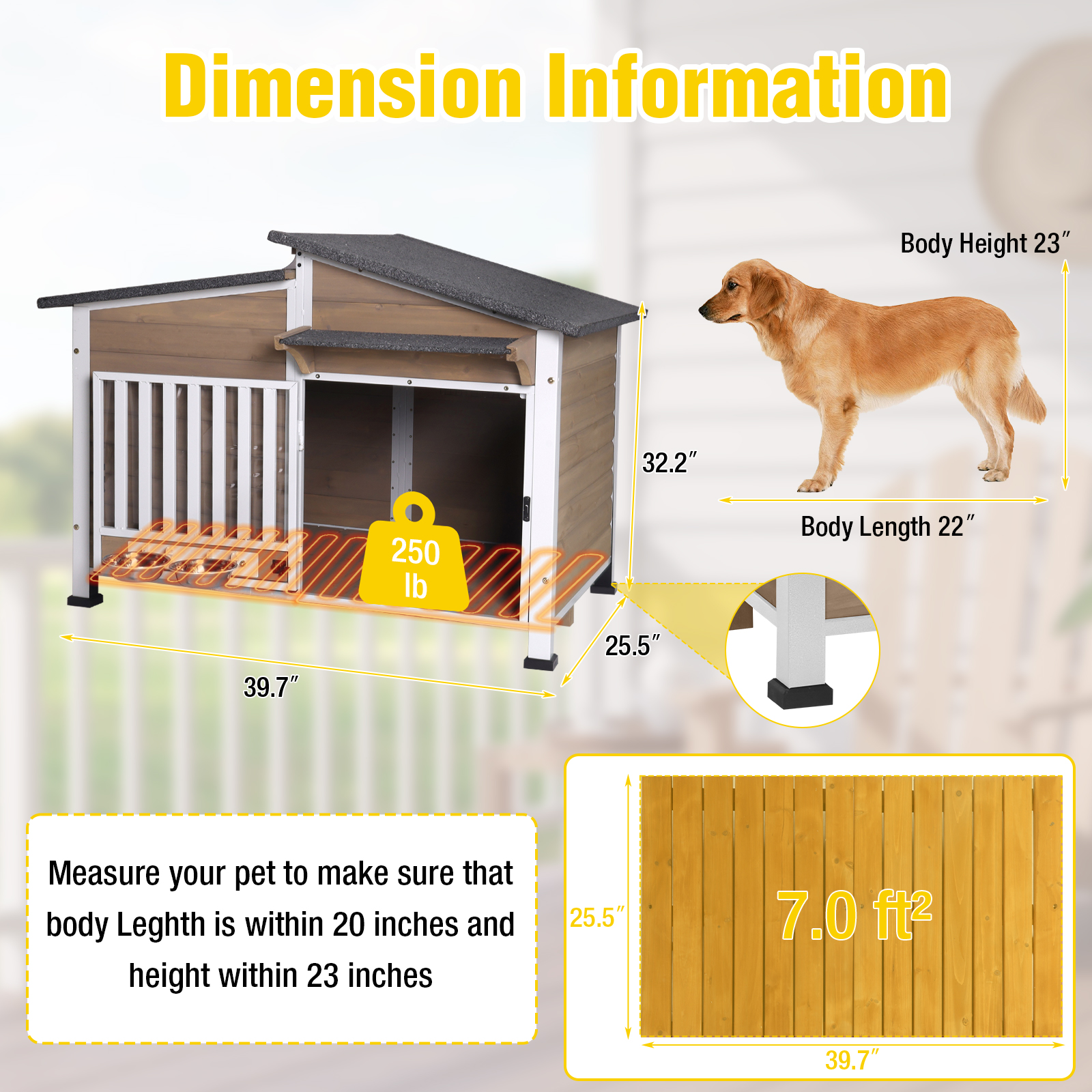 Aivituvin Heated Dog House with Heating Pad & Anti-Chewing Metal Frame, Insulated Wooden Dog Kennel with Unique Design Roof, Weatherproof Dog House for Indoor & Outdoor Use, Dark Brown
