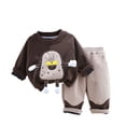 thumbnail image 2 of lkfuzj Toddler Baby Girl Fleece Loungewear 2 Piece Sets Long Sleeve Pullover Tops + Pants Set Kids Baby Velvet Thickened Fall Winter Outfits - Brown, 2 of 9