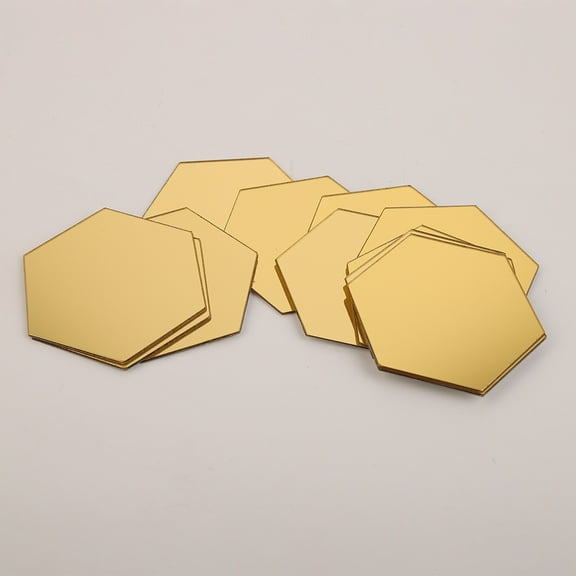 12PCS Acrylic Mirror Wall Stickers Self Adhesive Removable Hexagonal Decorative Mirror Sheet For Home Living Room Bedroom Decor Gold 80x70x40CM