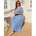 thumbnail image 6 of Plus Women's Plus Size A-Line Deep V-Neck Elastic Sash Waist Maxi Formal Dress, 6 of 9