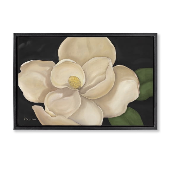 Stupell Industries Transitional Magnolia Grandiflora on Black Black Floating Frame Canvas Art, 25 x 17, by Paul Brent